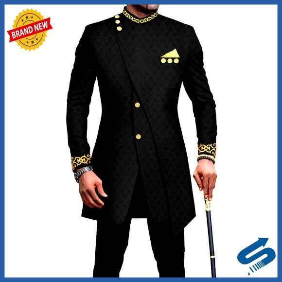 Slim Fit Single Breasted Blazer Pants Set African Style Suit